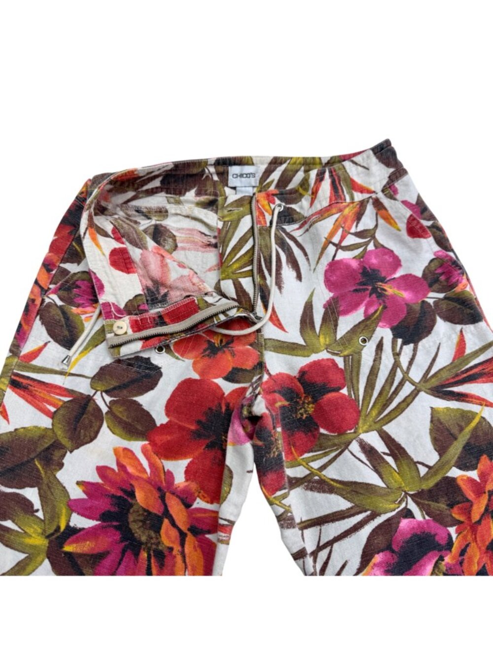 Chico's Women's Tropical Floral Print Linen Blend Cropped Pants, Size 1 /US M - Picture 3 of 10